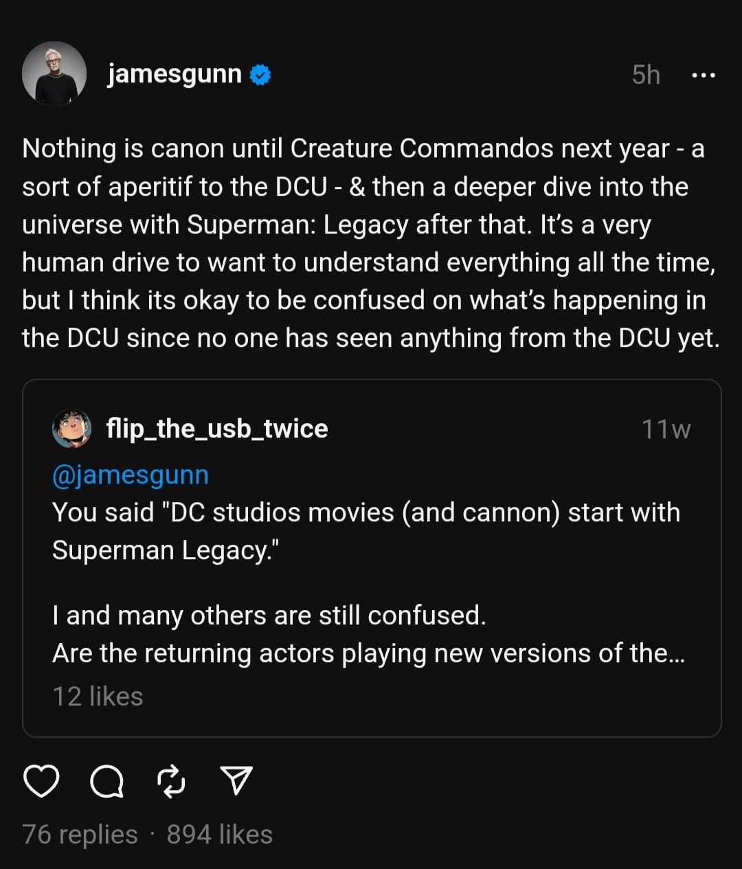 James Gunn Calrifies DCU Canon And Returning Actors Geeks Gamers